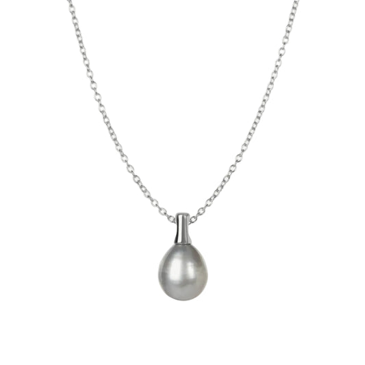 Silver pendant necklace on a white background
