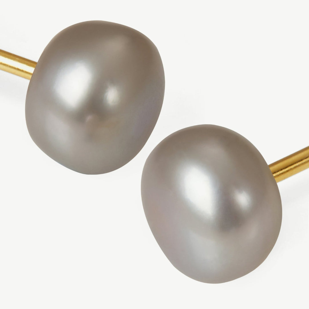 Pair of pearl earrings with gold clasps on a white background