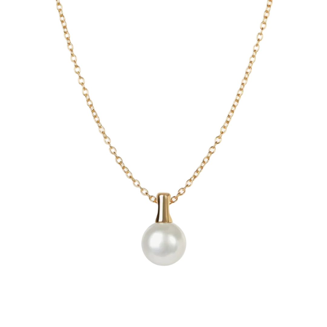 Pearl necklace with gold chain on a white background