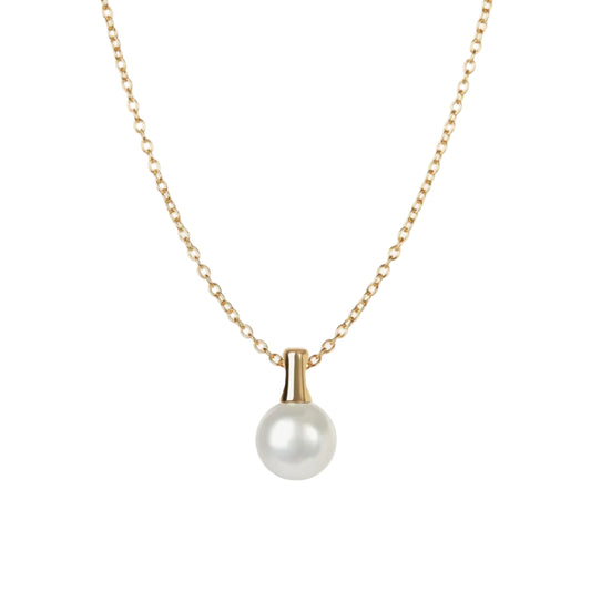 Pearl necklace with gold chain on a white background