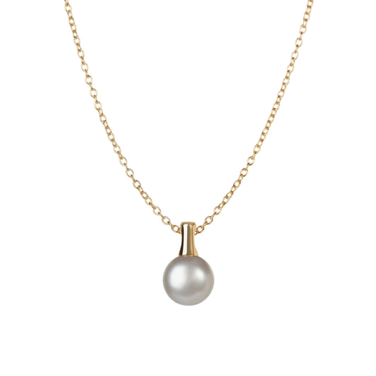 Pearl necklace with gold chain on a white background