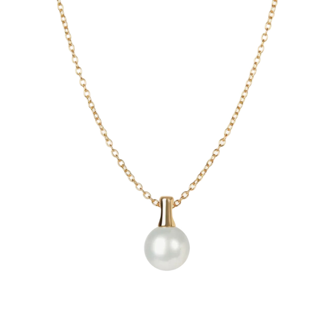 Pearl necklace with gold chain on a white background