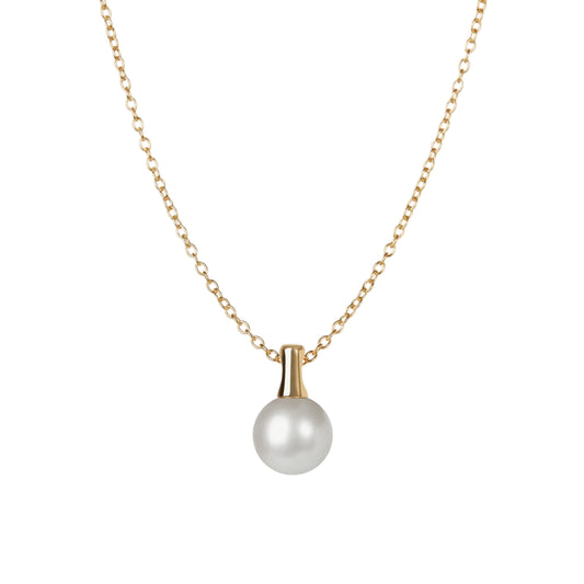 Pearl necklace with gold chain on a white background