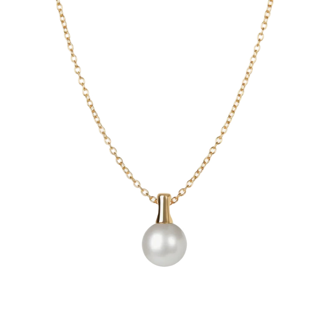 Pearl necklace with gold chain on a white background