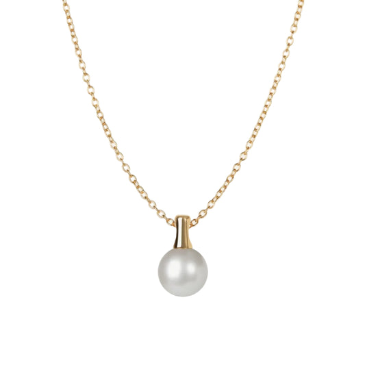 Pearl necklace with gold chain on a white background