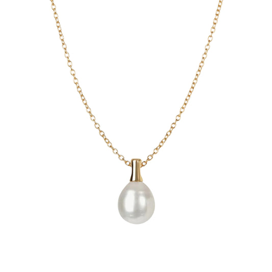 Pearl necklace with gold chain on a white background