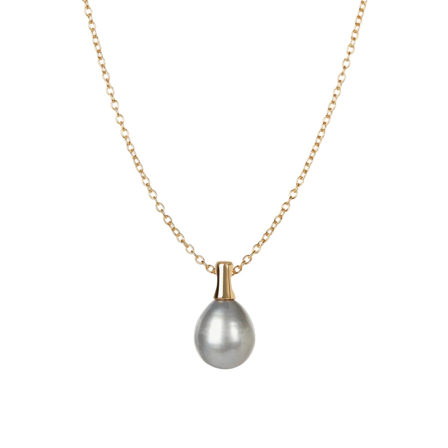 Pearl necklace with gold chain on a white background