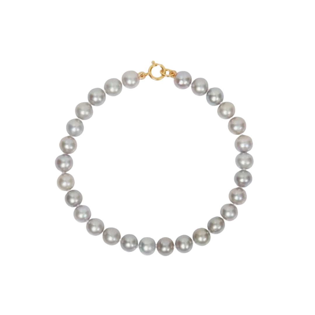 Pearl necklace with a gold clasp on a white background