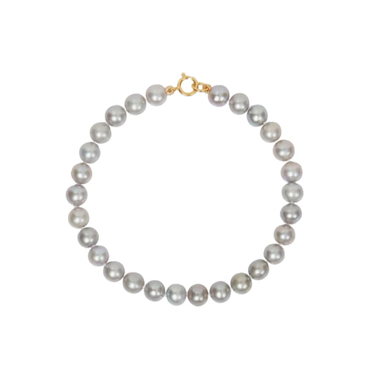 Pearl necklace with a gold clasp on a white background