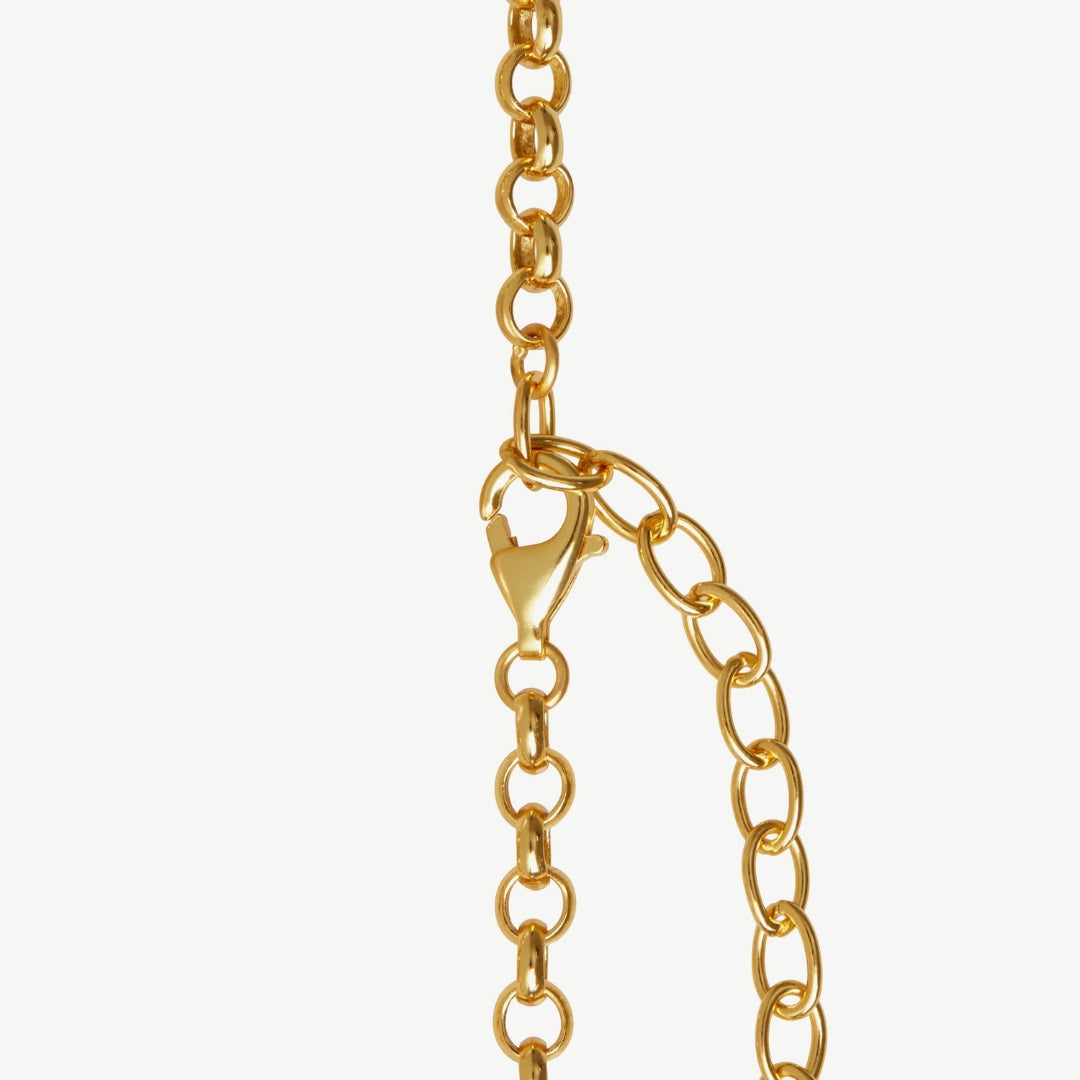 Gold chain with clasp on a white background